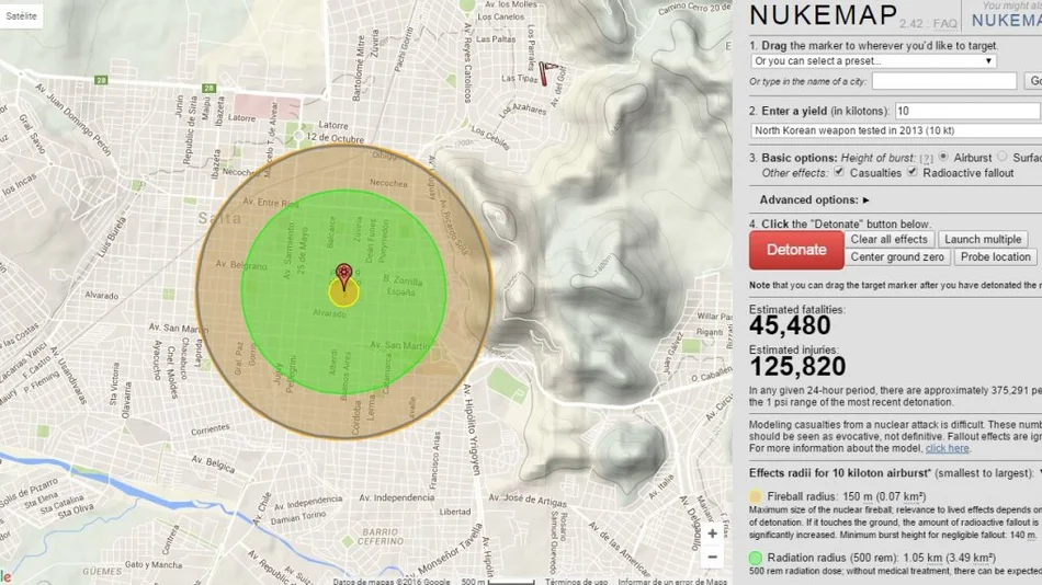 El alcance que tendría una bomba nuclear en Salta