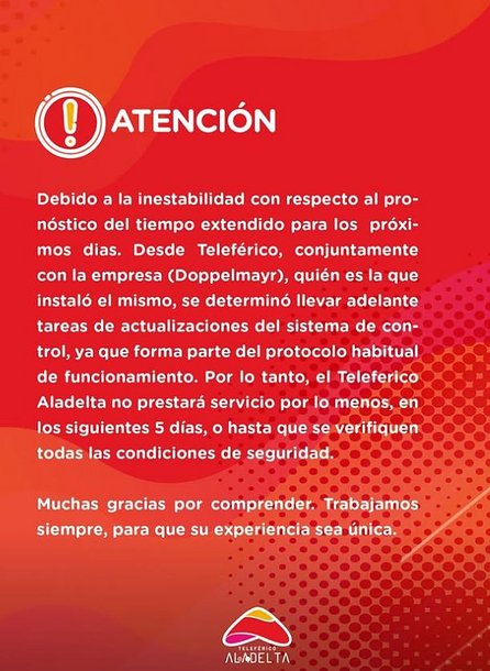 El teleférico Ala Delta se encuentra momentáneamente fuera de servicio