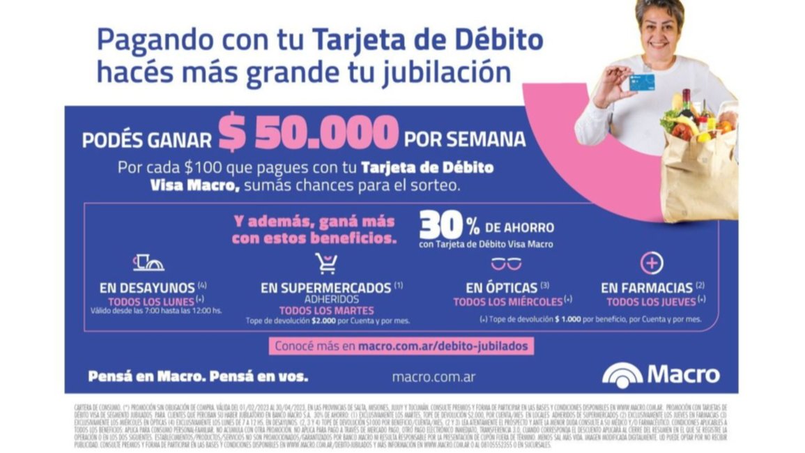 Banco Macro premia a los jubilados que utilicen la tarjeta de débito