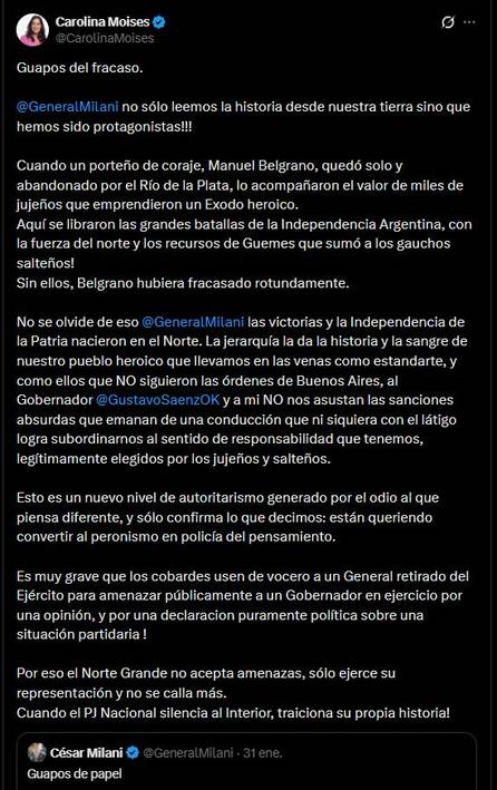 Crece la tensión entre Sáenz y Milani: nuevos posteos aún más picantes