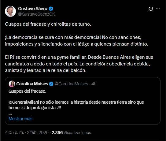 Crece la tensión entre Sáenz y Milani: nuevos posteos aún más picantes