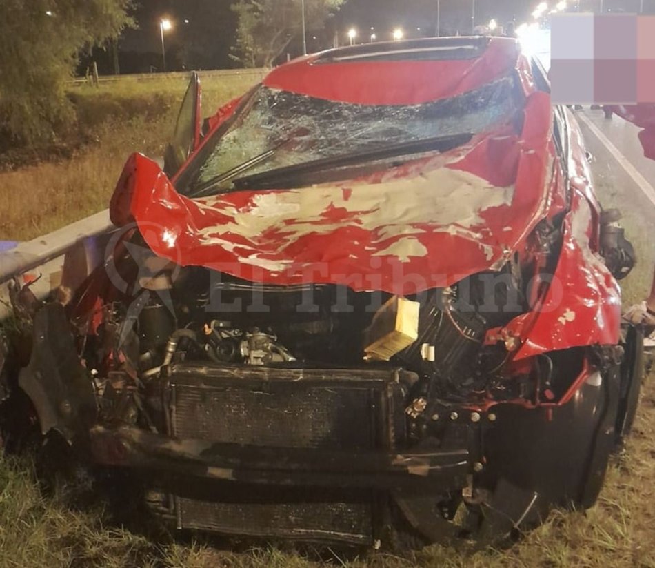 Impactante choque con animales sueltos en circunvalación oeste: un auto embistió a dos vacas