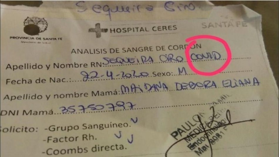 Le pusieron "Covid" a un bebé santafesino que nació en medio de la pandemia