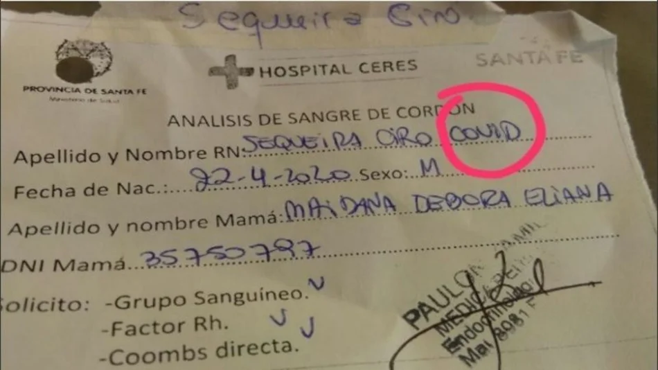 Le pusieron "Covid" a un bebé santafesino que nació en medio de la pandemia
