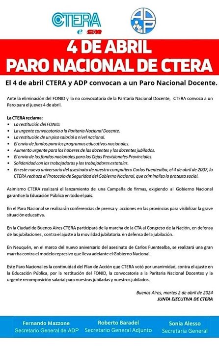 En Salta, los docentes de ADP se suman al paro nacional en reclamo por el incentivo