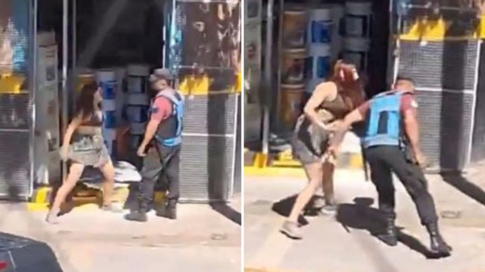 VIDEO Una mujer con una faca intentó sacarle el arma a un Policía e invitó a otros a pelear
