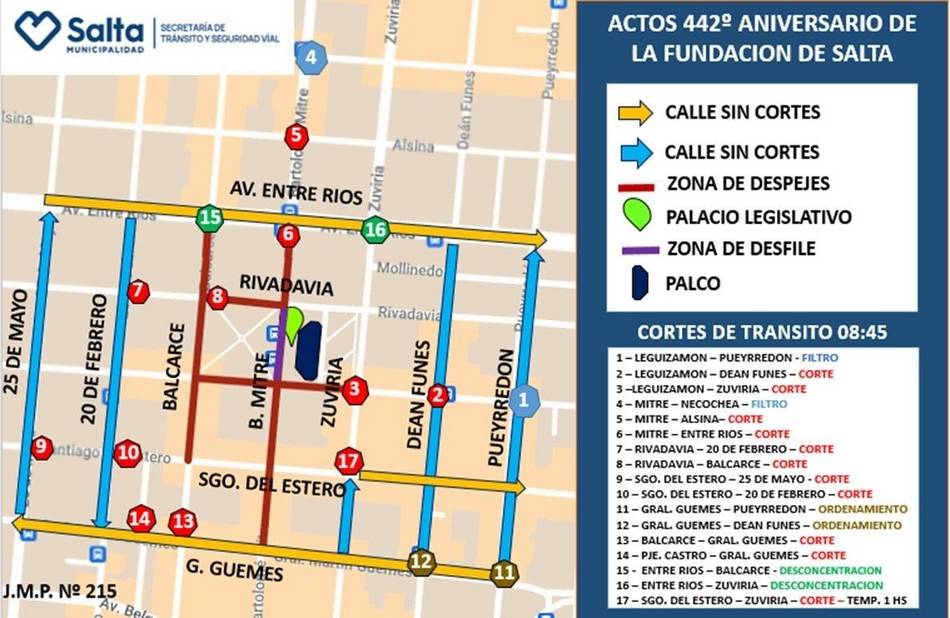 Operativo vial por el acto del 442° aniversario de la fundación de Salta- Operativo vial por el acto del 442° aniversario de la fundación de Salta