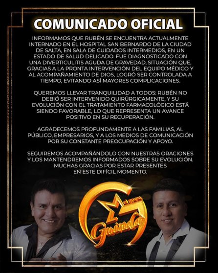 Rubén Escalante, voz del Grupo Guinda, internado en estado delicado con evolución favorable- Rubén Escalante, voz del Grupo Guinda, internado en estado delicado con evolución favorable