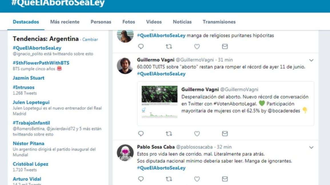 El debate por la legalización del aborto también se da en Twitter