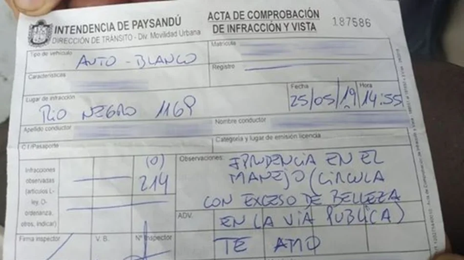 Un agente de tránsito multó a una mujer por "exceso de belleza" y terminó sumariado