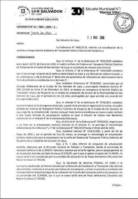 El boleto del colectivo en la capital jujeña aumentará a $750