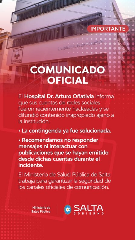 Hackearon las redes sociales del Hospital Oñativia y publicaron contenido inapropiado
