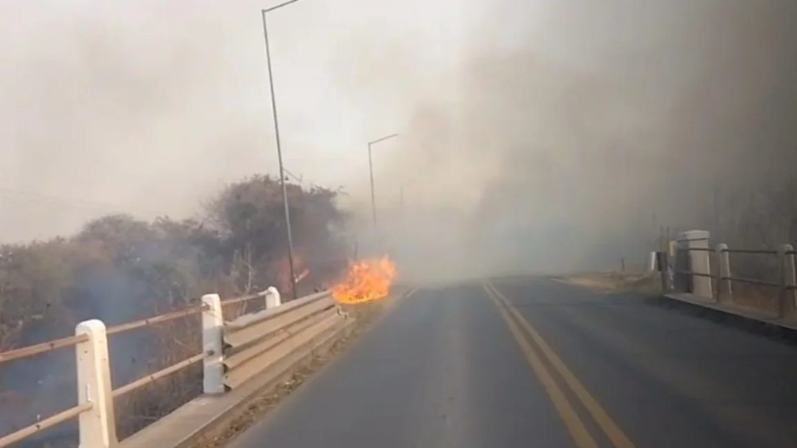 La ruta 68 fue cortada por el intenso humo del incendio de pastizales