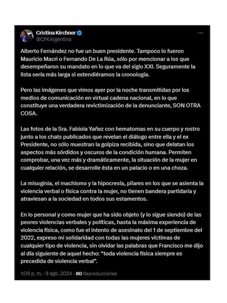 Cristina Kirchner sobre la denuncia contra Alberto Fernández: “Las fotos delatan lo más sórdido y oscuro de la condición humana”- Cristina Kirchner sobre la denuncia contra Alberto Fernández: “Las fotos delatan lo más sórdido y oscuro de la condición humana”