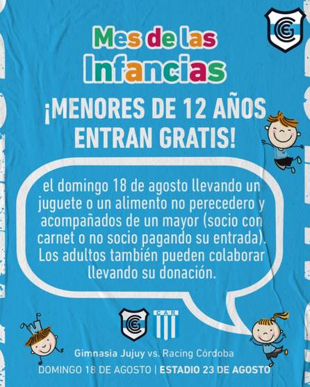 Menores de 12 años entran gratis este domingo al partido de Gimnasia- Menores de 12 años entran gratis este domingo al partido de Gimnasia