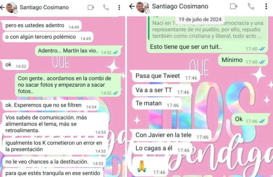  Publican chats de la visita a represores y arde la interna de LLA