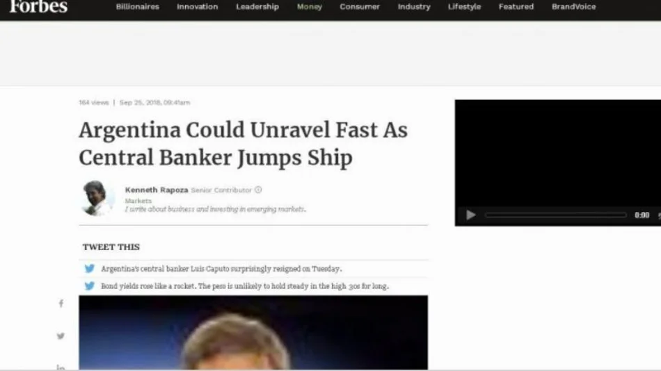 Para la revista Forbes, Caputo se bajó del “Titanic Buenos Aires"