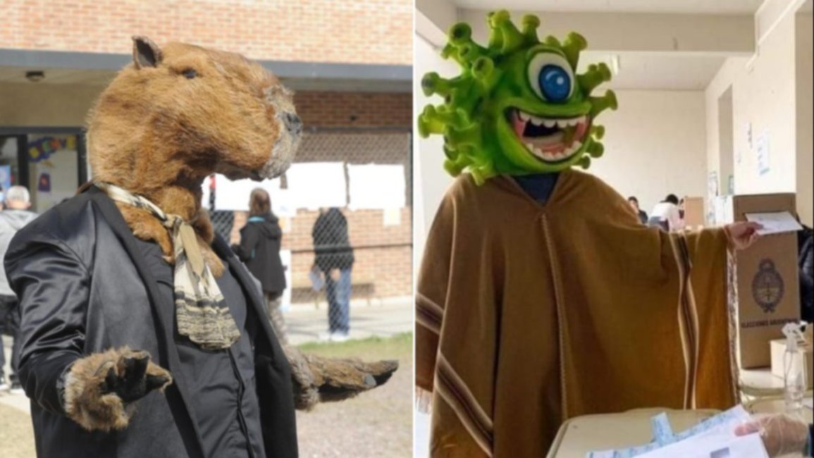 Dos personas acudieron a votar disfrazados de carpincho y coronavirus