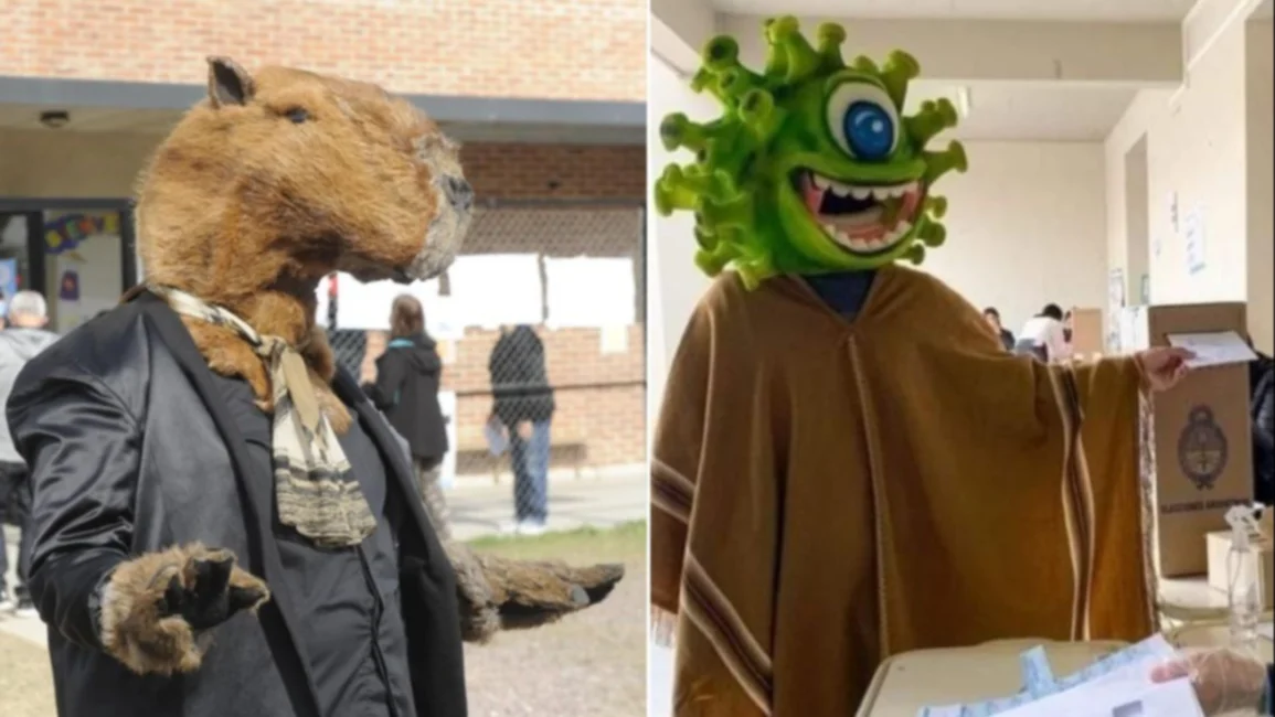 Dos personas acudieron a votar disfrazados de carpincho y coronavirus