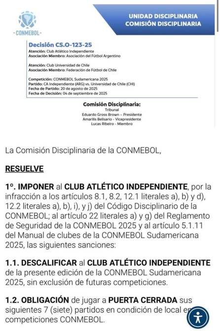 La Conmebol falló contra Independiente: pasó la Universidad de Chile