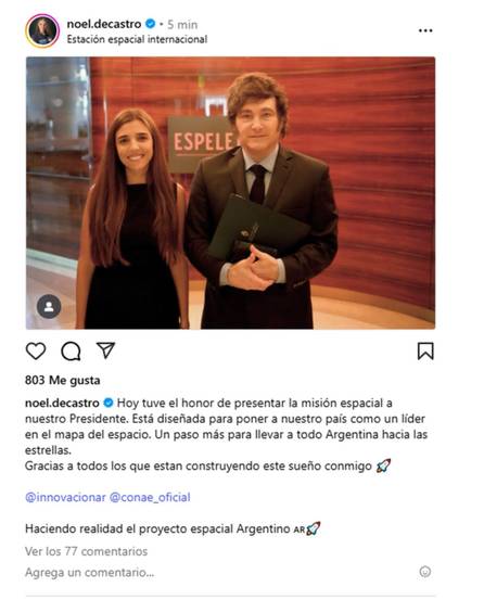 Milei se reunió con la astronauta salteña Noel de Castro en Los Ángeles