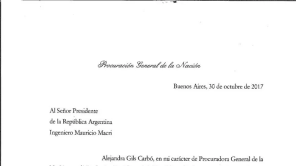La carta de renuncia que envió la procuradora al presidente Macri