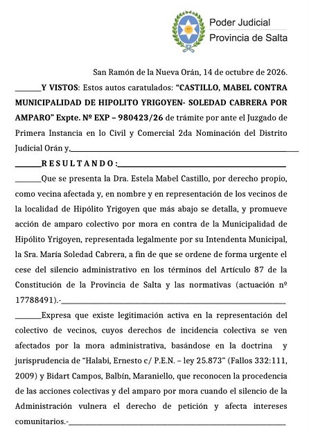 Hipólito Yrigoyen: la Justicia dio tres días a la intendenta para presentar documentación y rendir cuentas
