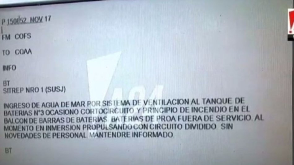 Submarino ARA San Juan: revelan el último mensaje antes de la desaparición