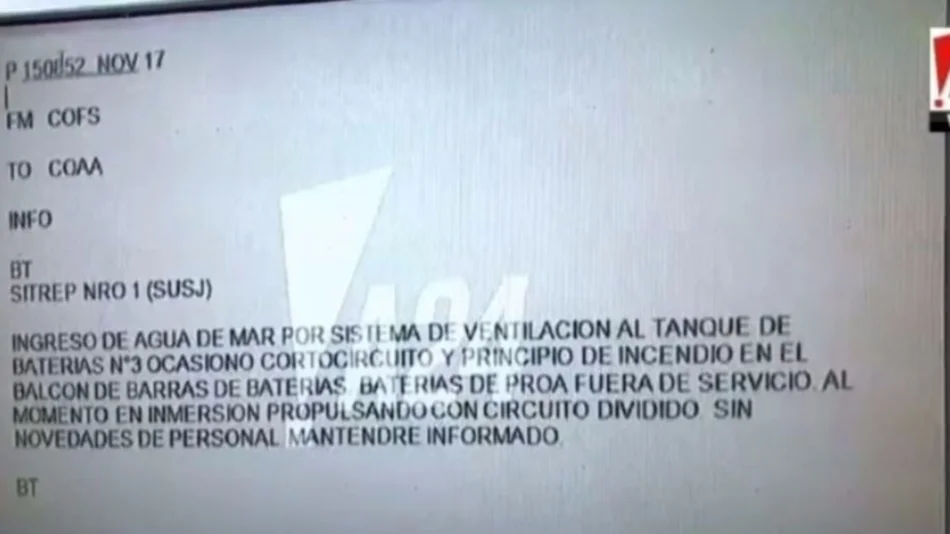 Submarino ARA San Juan: revelan el último mensaje antes de la desaparición