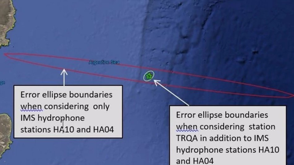 Tras los nuevos datos sobre la explosión, se redujo el área de búsqueda del submarino desaparecido