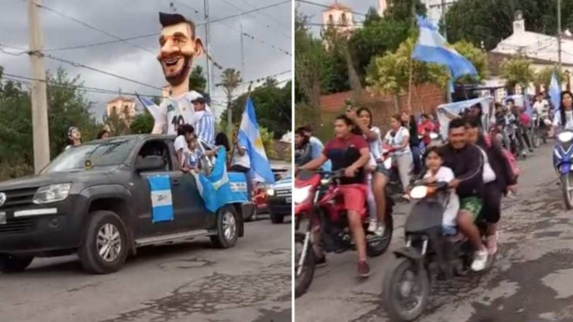 VIDEO. La Selección clasificó y en El Carril armaron una gran caravana con un Messi gigante