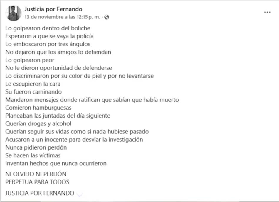 El fuerte posteo de la mamá de Fernando Báez Sosa tras el estreno del documental