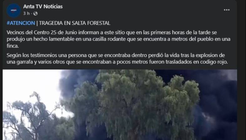 VIDEO. Tragedia en Anta: un obrero murió y otro resultó gravemente herido tras la explosión de una garrafa