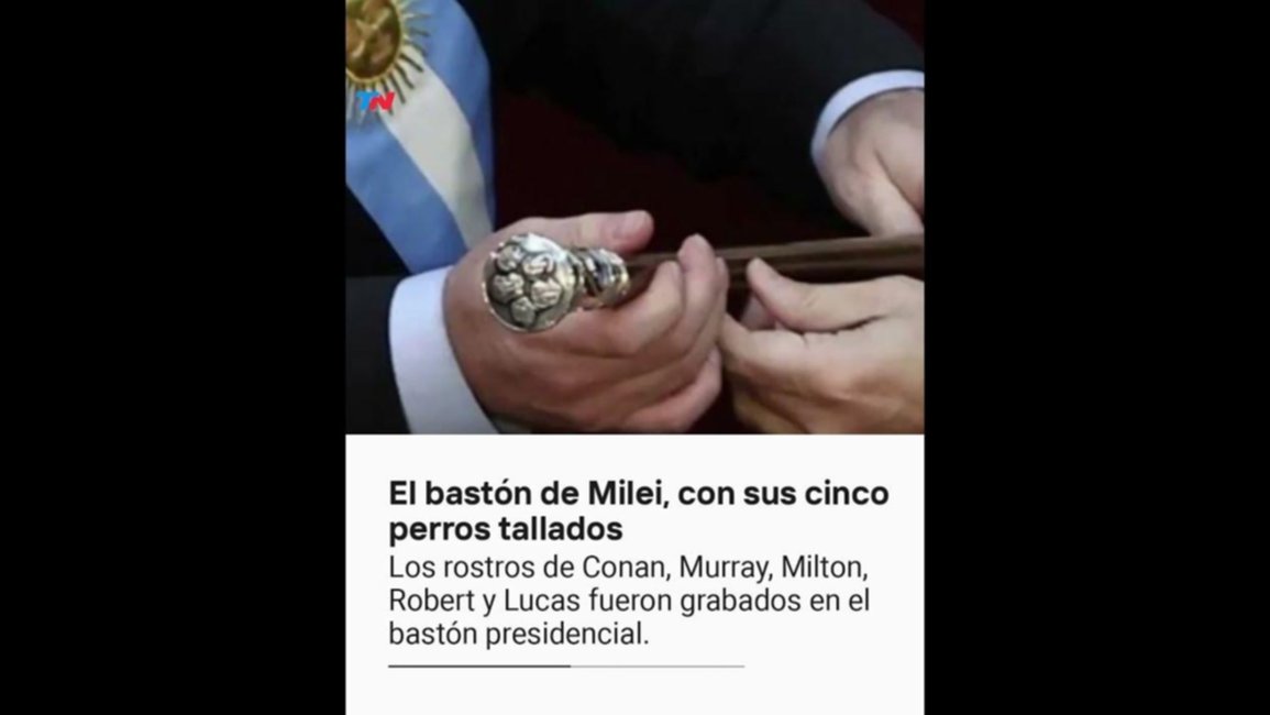 El detalle del bastón presidencial de Milei: sus cinco perros tallados