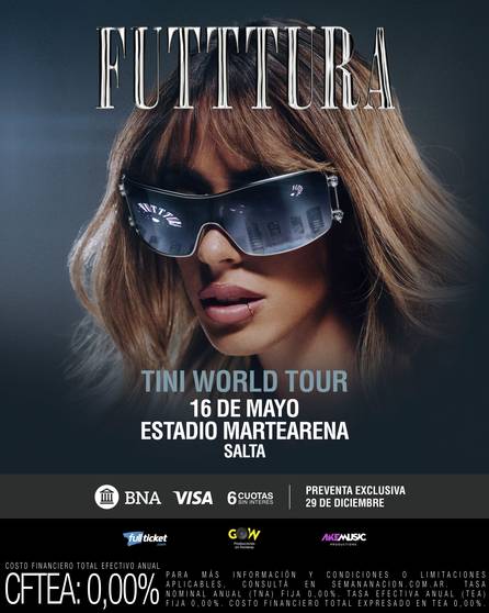 Tini llega a Salta con Futttura: show confirmado el 16 de mayo y preventa desde el 29 de diciembre